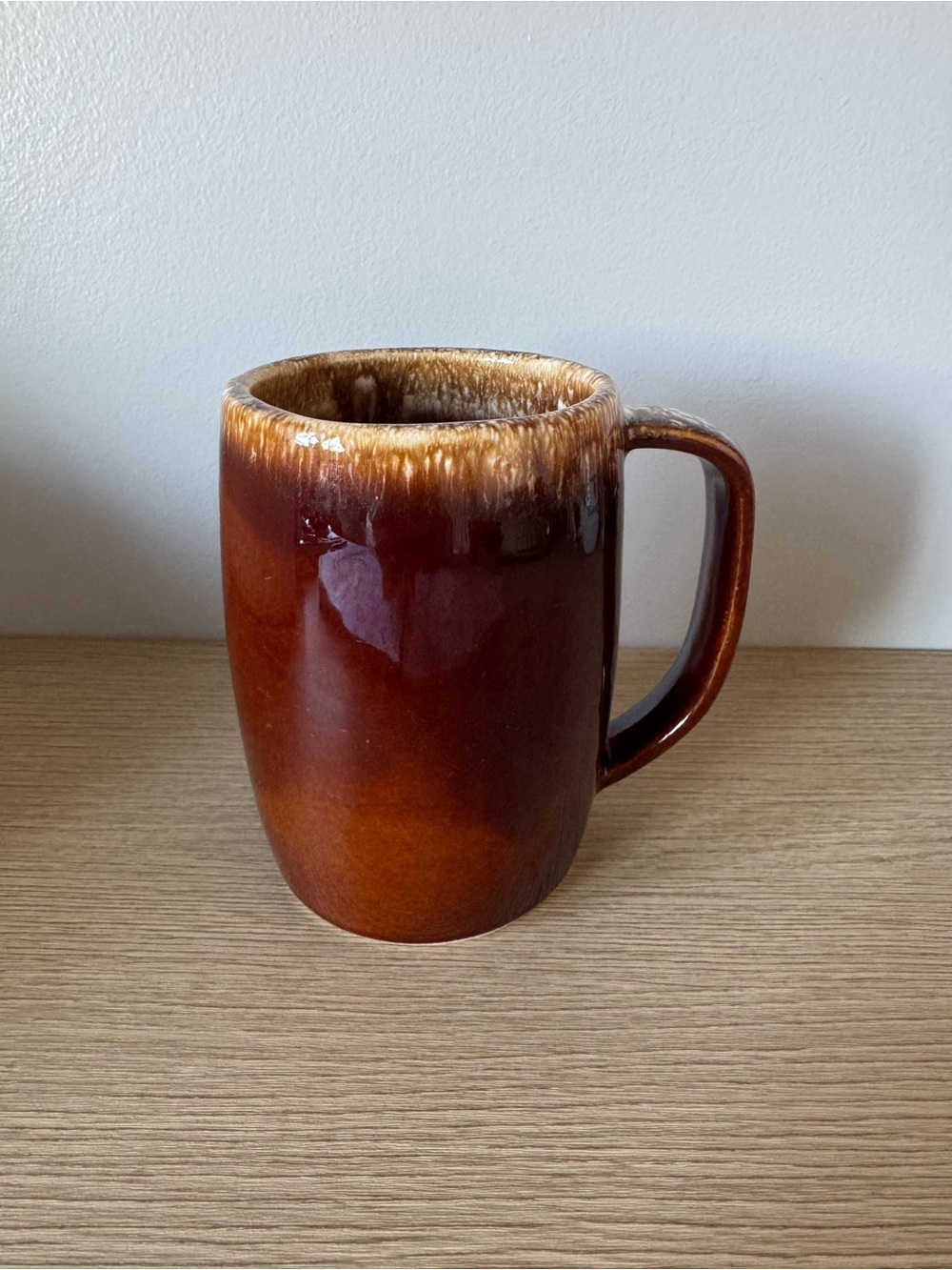 Rustic Brown Ceramic Mug with Cream Drip Glaze